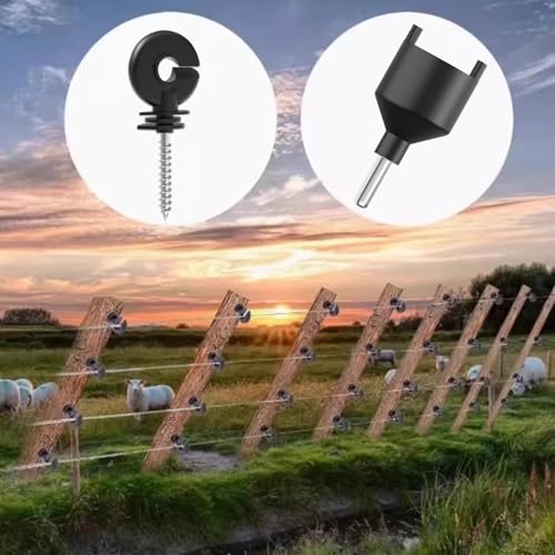 50pk Screw-in Electric Fence Ring Insulators, Wood Post Supplies