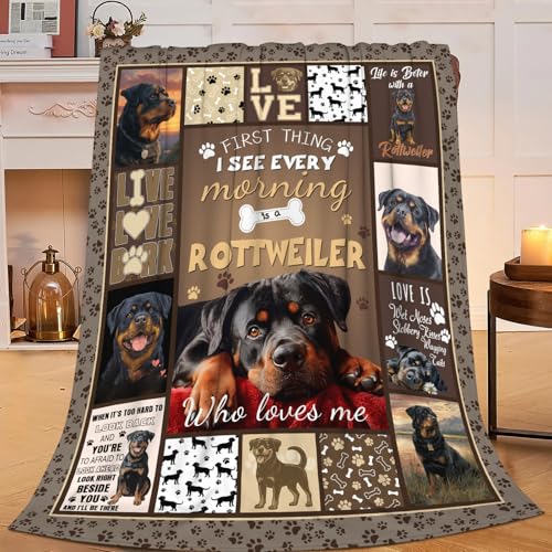 Dynova Rottweiler Blanket Cozy Plush Dog Lovers Gifts Throw Blankets Animal Fuzzy Flannel Fleece for Girls Boys Women Men 50"X40" - color: Rottweiler, size: 50"x40"