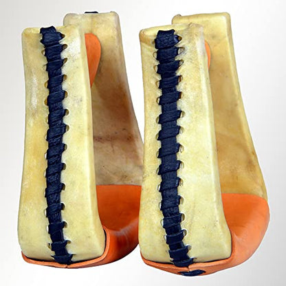 HILASON Horse Western Saddle Stirrup Rawhide Leather Stirrups Pair | for Barrel Racing Horses