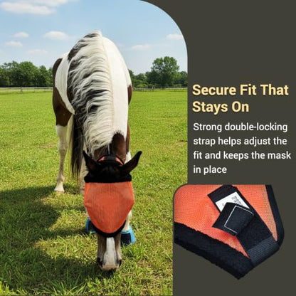 Fly Mask Without Ears for Horses, UV Block & No-Rub (Orange, L) - size: Large