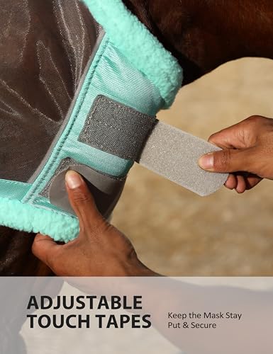 Harrison Howard CareMaster Horse Fly Mask UV Protective Fine Mesh with Extra Wool Soft Touch on Skin Summer Mint-Silver L - color: Summer Mint-Silver, size: Full (Large)]