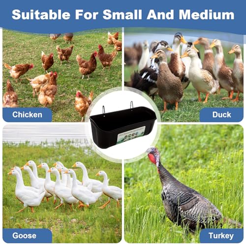 YAYODS 6 Pack Goat Feeders Hanging 3.5 Quart Chicken Feeder Waterer Trough, Goat Mineral Feeder Fence Feeder for Livestock Poultry, Duck, Black