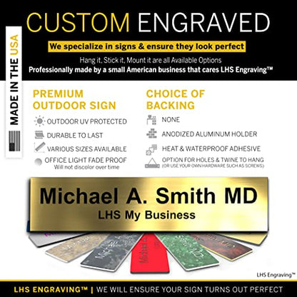 Custom Office Door Name Plate, Wall Sign Brass with Black Letters, 2x6 | Mounting Included 10+ Options, Desk, Wall, Cubicle & Door Nameplate Holders, 3M Adhesive, Hanging, Personalized & Made in USA - color: M6 - Brushed Brass Pattern & Black Lettering, s