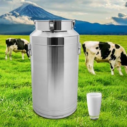 304 Stainless Steel Milk Can, 23 Gallon Milk Jug, Portable Locking Sealed Lid Bucket Wine Pail with Handles, Commercial Water Jug Pot Drink Beverage Dispenser - size: 23Gal, No Spigot