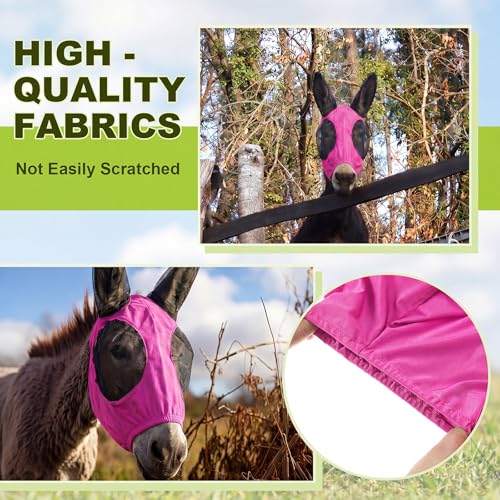 Mini Donkey Fly Mask with Ears Protection, Stretchy Mule Mask with Big Mesh Eye Covers, Soft on Skin, Comfortable Breathable Protection from Insects and Bugs - color: Rose Pink, size: Mini