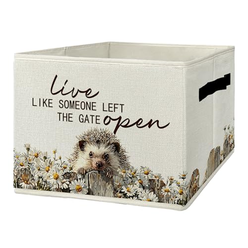 Rustic Hedgehog Storage Bins & Boxes with Handles, Farmhouse Hedgehog Foldable Basket for Organizing, Live Like Someone Left the Gate Open Collapsible Storage Basket for Bedroom Bathroom Clothes - color: hedgehog