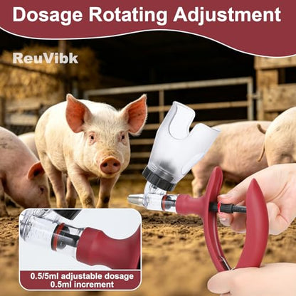 5ml Continuous Self-Refilling Livestock Syringe, 10 Needles Included - color: Rose Red
