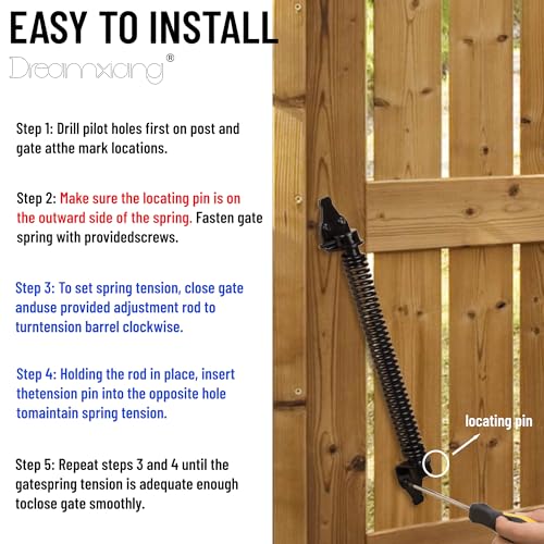 14" Gate Door Spring Self Closing Heavy Duty Automatic Closure Hardware | Outdoor Door Spring Closer Spring Loaded Fence Gate Latch with Adjustable Tool for Wooden and Vinyl Fence, Black (1 Pack) - size: 14 Inch
