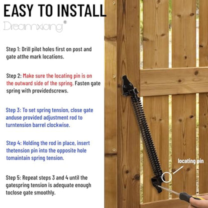 14" Gate Door Spring Self Closing Heavy Duty Automatic Closure Hardware | Outdoor Door Spring Closer Spring Loaded Fence Gate Latch with Adjustable Tool for Wooden and Vinyl Fence, Black (1 Pack) - size: 14 Inch
