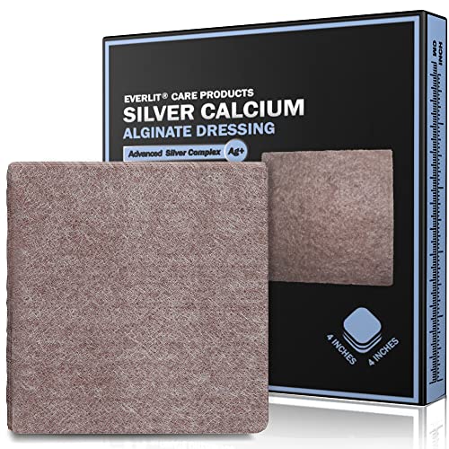 EVERLIT AG Silver Calcium Alginate Wound Dressing | Absorbent Non-Stick Sterile Dressing Pad | Gentle Gauze with Natural Gelling Fiber for Wound Care - size: 4" x 4" | Pack of 5