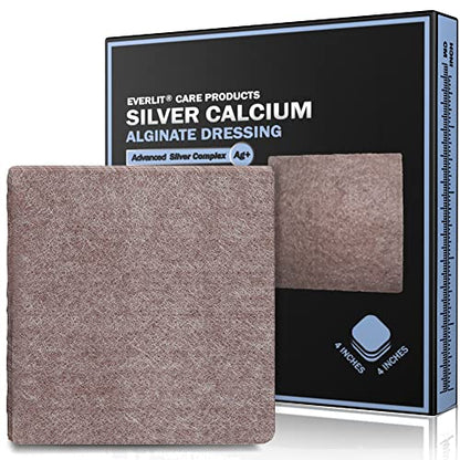 EVERLIT AG Silver Calcium Alginate Wound Dressing | Absorbent Non-Stick Sterile Dressing Pad | Gentle Gauze with Natural Gelling Fiber for Wound Care - size: 4" x 4" | Pack of 5