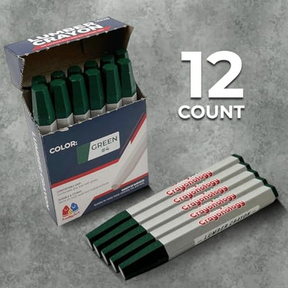 Lumber Crayons – Green, Pack of 12 | Hexagonal Construction Marking Crayons for Wood, Concrete, Asphalt, Metal | Durable, Smudge-Free, Break-Resistant - color: Green