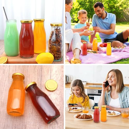 QAPPDA 12 oz Glass Bottles, Clear Glass Milk Bottles with Gold Lids, - color: Gold Lid