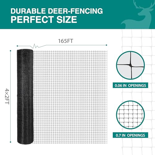 FRUITEAM 8ft×165ft Deer-Fence,Deer-Netting for Garden,Wildlife Netting,Heavy Duty Garden Fencing Roll for Plant Protection - size: 8FT×165FT