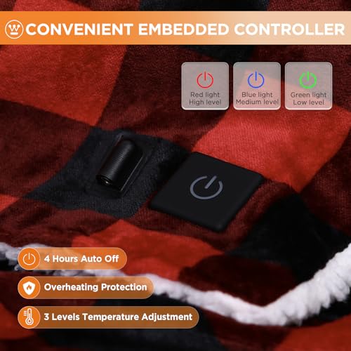 Westinghouse Heated Car Blanket, Red Buffalo Plaid, Machine Washable 59x43 - color: Red Buffalo Plaid