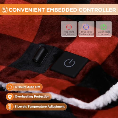 Westinghouse Heated Car Blanket, Red Buffalo Plaid, Machine Washable 59x43 - color: Red Buffalo Plaid