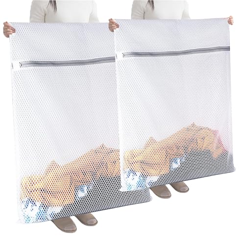 4 Pieces Jumbo Mesh Laundry Bags, 2*（44 x 36 ）and 2*（24 x 32） In Large Mesh Wash Bags Zippered Garment Bag for Washing Machine Garment Dirty Clothes Washer Dryer Net Protector