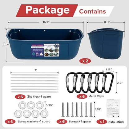 Goovilla Large Feed Trough, Hanging or Screw-in, 2 Pack 9 Quart, Blue - color: Dark Blue, size: 9 Quart