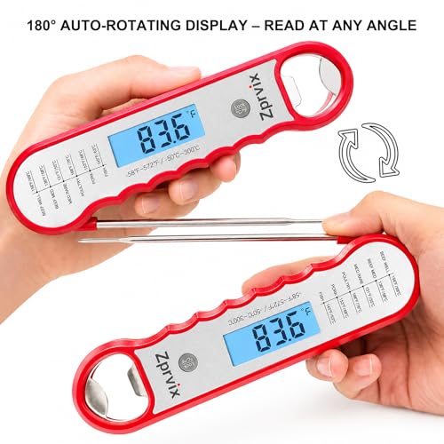 0.5s Instant Read Meat Thermometer Digital, Cooking, ±0.5°F Accuracy - color: Silver & Red