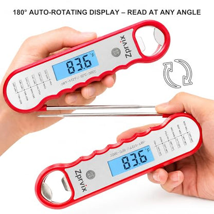 0.5s Instant Read Meat Thermometer Digital, Cooking, ±0.5°F Accuracy - color: Silver & Red