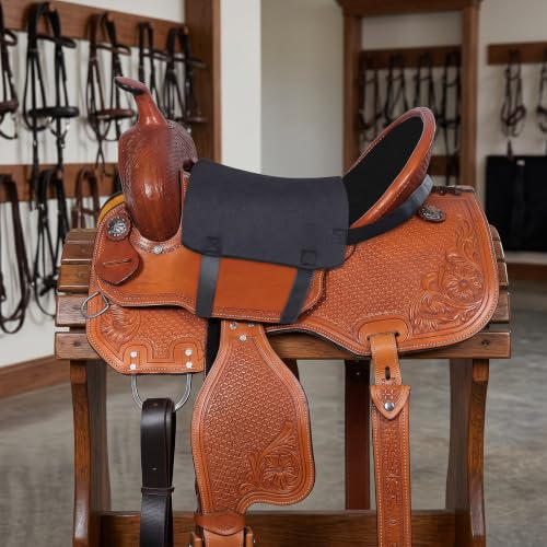 Western Saddle Seat Cover – Anti-Slip Horse Saddle Pad with Grip | Non-Slip Saddle Cushion for Western Saddles, Seat Cover with Straps, Equestrian Accessories for Riding & Training