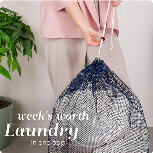 Handy Laundry Mesh XL Laundry Bag 24"x36", Heavy Duty Drawstring, Navy Blue - color: Navy