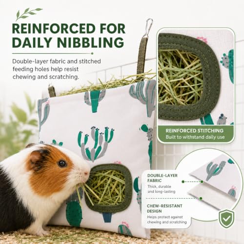 Rabbit Hay Feeder, Guinea Pig Hay Holder & Bunny Hay Feeder – Durable Hanging Hay Bag for Rabbits Chinchillas Guinea Pigs Bunnies – Chew-Resistant Hay Holder for Small Animals (Cactus) - color: Cactus
