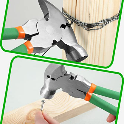 10.5 Inches Fencing Pliers with 2 Wire Cutters Multi Purpose Fence Tool Wire Twisting Pliers Nail Puller Chain Link Fence Puller Wire Fence Tools For Installing Maintaining Wire Fences - style: Fencing Pliers with Hammer End Green