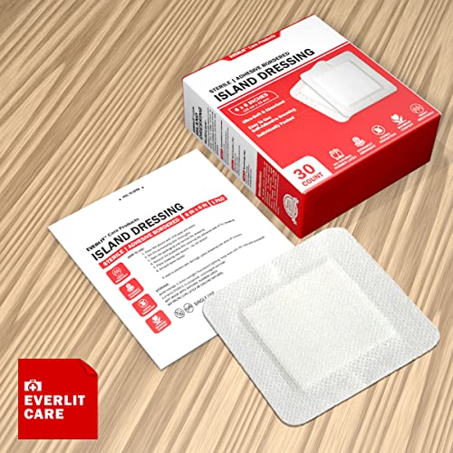 EVERLIT Island Dressing Bordered Gauze | Large Wound Care Bandage with Adhesive Border| Sterile, Soft & Highly Absorbent Medical Grade Dressing Pad (6x6 Inch (Pack of 30)) - size: 6x6 Inch (Pack of 30)