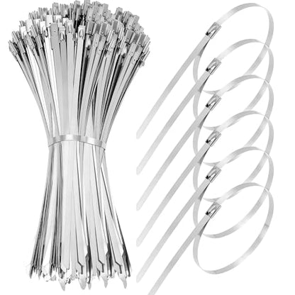100 PCS 11.8 Inch 304 Stainless Steel Metal Zip Ties - color: Silver
