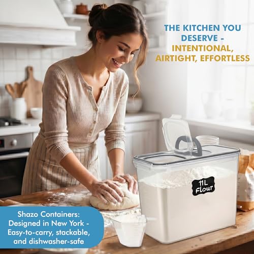 Shazo 2 PC (11L | 372 oz) Flour Sugar Storage Containers with Spout Lid & Easy Carry Handle - BPA Free Extra Large Airtight Food Storage Containers with Lids - Rice Canisters Sets for Kitchen & Pantry - color: Gray