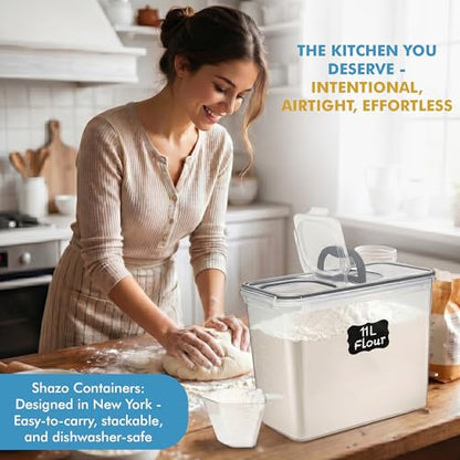 Shazo 2 PC (11L | 372 oz) Flour Sugar Storage Containers with Spout Lid & Easy Carry Handle - BPA Free Extra Large Airtight Food Storage Containers with Lids - Rice Canisters Sets for Kitchen & Pantry - color: Gray