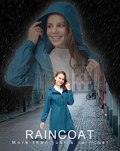 33,000ft Women's Waterproof Long Rain Coats Packable Rain Jacket with Hood - color: Moroccan Blue, size: 3X-Large