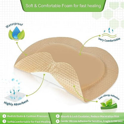 NeuHeils Sacrum Silicone Foam Dressing with Gentle Border 7”x7”, 5 Pack - size: 7''x7'' (Pack of 5)