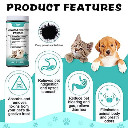 Activated Charcoal for Dogs, Cats, and All Pets, Pet First Aid Kit Antidote for Poisoning, Indigestion & Diarrhea, Gas Relief, 8 oz (Powder) - size: 8oz