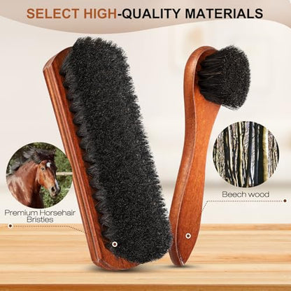 4Pcs Shoe Shine Kit, Horsehair Brush for Cleaning and Polishing - size: 4PCS