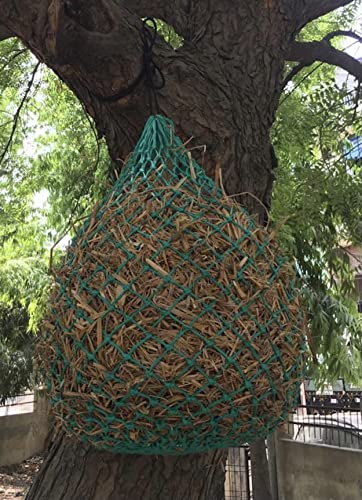 Majestic Ally 2 Pcs 1.25”x1.25” Holes Ultra Slow Feed 40” Very Sturdy Hay Net with Bottom Ring for Goat, Sheep and Livestock Simulatr grazing, Reduces Waste (Turquoise) - color: Turquoise