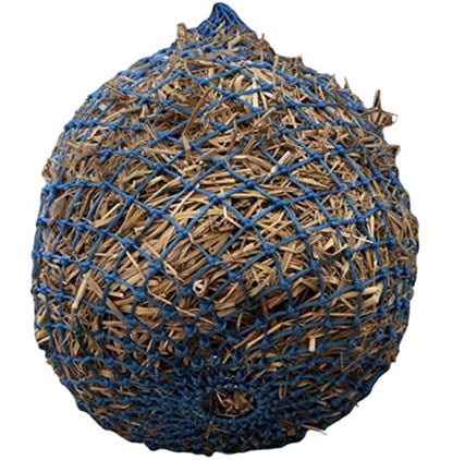 Majestic Ally 2 Pcs 1.25”x1.25” Holes Ultra Slow Feed 40” Very Sturdy Hay Net with Bottom Ring for Goat, Sheep and Livestock Simulatr grazing, Reduces Waste (Hurricane Blue) - color: Hurricane Blue