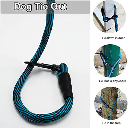 BTINESFUL Dog Tie Out Long Tether 8/12/20/30/50/75ft Rope Dog Lead for Yard - color: Blue Black, size: 20 Foot