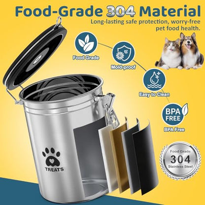 ENONCI Airtight Dog Treat Canister, 304 Stainless Steel Food Storage Jar with Date Dial Silver-2.8L - color: Silver, size: 2.8l