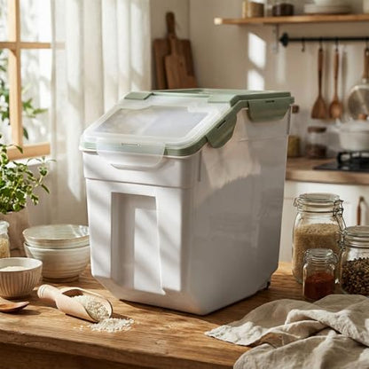 Sunnyray 4 Pcs 33 Lbs Green Rice Flour Storage Bins with Wheels - color: Green, size: 33 lbs