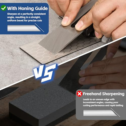 Chisel Sharpening Jig with Honing Guide & 5 Diamond Sharpening Stones | Adjustable Chisel Sharpener Kit for Woodworking Plane Iron, Knife, Blade, All-Metal Construction, 400/600/800/1000/1200 Grit