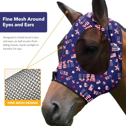 Harrison Howard Super Comfort Stretchy Fly Mask Large Eye Space with UV Protection Soft on Skin with Breathability Classic Letters Full Size - color: Classic Letters, size: Full(Large)