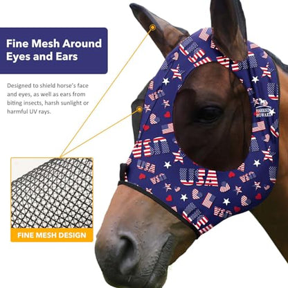 Harrison Howard Super Comfort Stretchy Fly Mask Large Eye Space with UV Protection Soft on Skin with Breathability Classic Letters Full Size - color: Classic Letters, size: Full(Large)