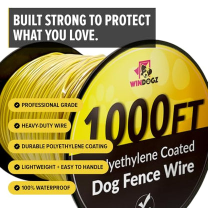 Dog Fence Wire for Electric Dog Fence System, 1000 ft, Covers 1 Acre Area, Easy to Install, Compatible with reputable Underground Fence Brands, Durable, 20 Gauge Wire .025 Polyethylene Coated - size: 1000 FT