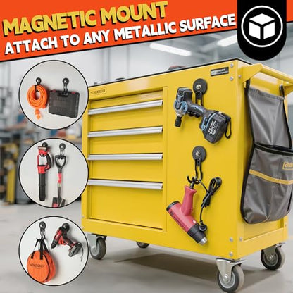 ULIBERMAGNET New Upgraded Garage Magnetic Hooks, 4 Pack Black Heavy Duty Large J Hooks with Magnet, Black Strong Anti-Slip Coating Magnet Hooks for Garden Tools, Ropes,Drill,Metal Cabinet,Pegboard - style: Upgraded Black Medium J Powerful Hooks