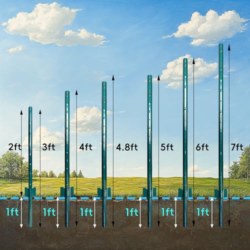 ARIFARO Fence Posts 4 Feet, 10-Pack, Heavy Duty U Post, Metal Fence Post - color: Green 10 PCS, size: 4 FT