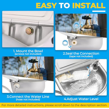 NATGAI Automatic Waterer Bowl with Float Valve, Stainless Steel