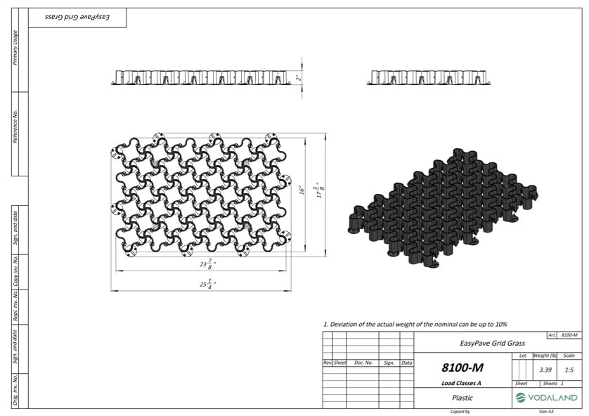Standartpark Vodaland Permeable Pavers - EasyPave Grass & Gravel Driveway Grid - Load Class A-D, 100% Recycled Plastic Pavers, 2" Depth, 825 Sq Ft/ 320 Units, Black - size: 825 SQ FT