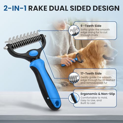 Blue Pet Grooming Rake Metal Comb Grooming Brush for Dogs and Cats - color: Blue